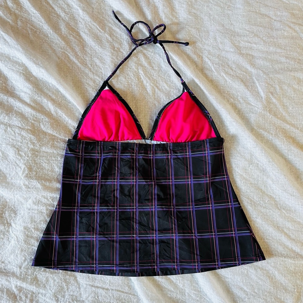 Black pink and purple chequered swim wear top - Picture 5 of 7